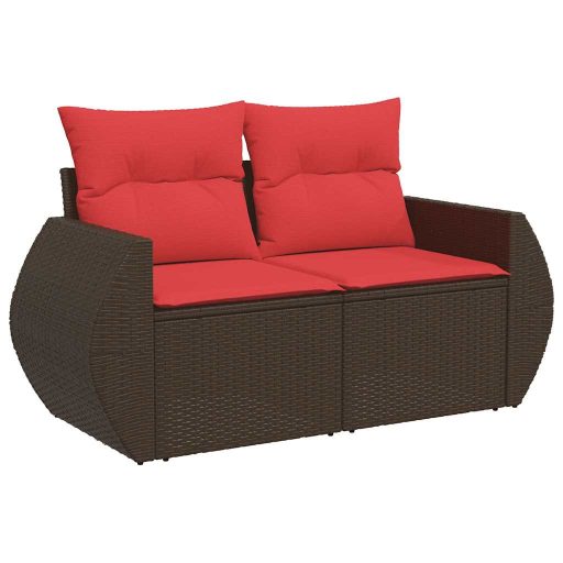 10 részes barna polyrattan akácfa kerti ülőgarnitúra párnákkal
