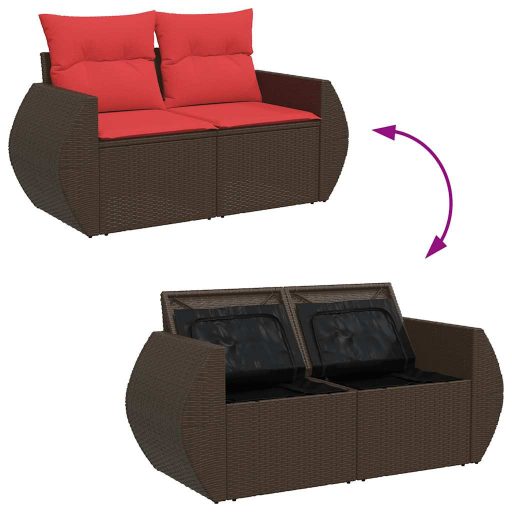 10 részes barna polyrattan akácfa kerti ülőgarnitúra párnákkal