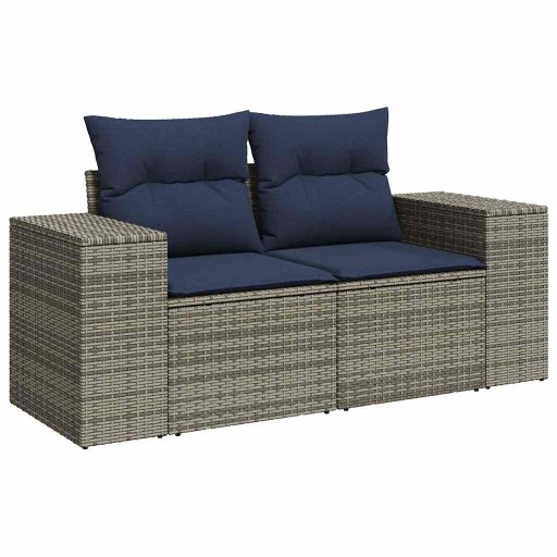 10 részes szürke polyrattan akácfa kerti ülőgarnitúra párnákkal