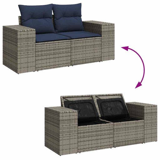 10 részes szürke polyrattan akácfa kerti ülőgarnitúra párnákkal