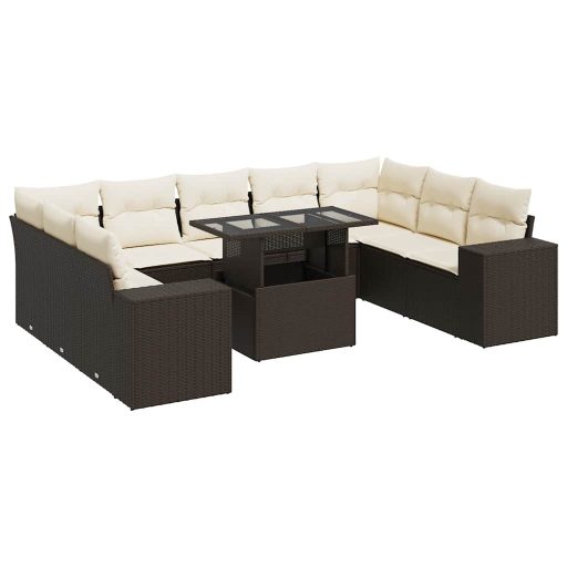 10 részes barna polyrattan kerti ülőgarnitúra párnákkal