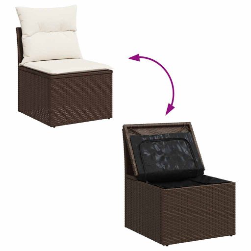 10 részes barna polyrattan kerti ülőgarnitúra párnákkal