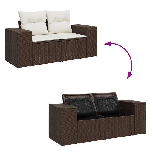 10 részes barna polyrattan kerti ülőgarnitúra párnákkal