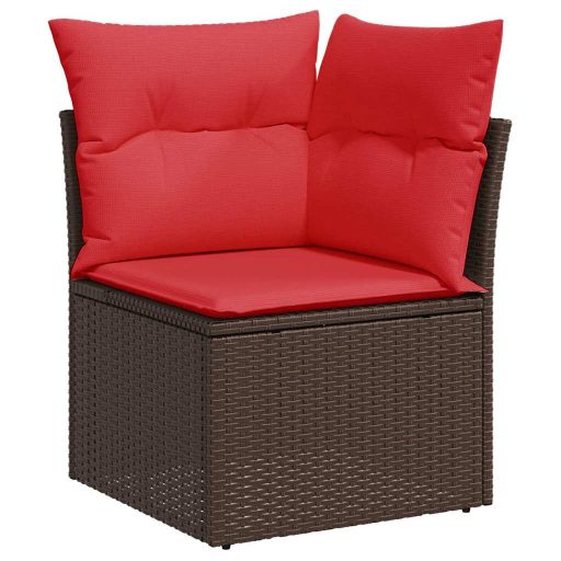 10 részes barna polyrattan akácfa kerti ülőgarnitúra párnákkal