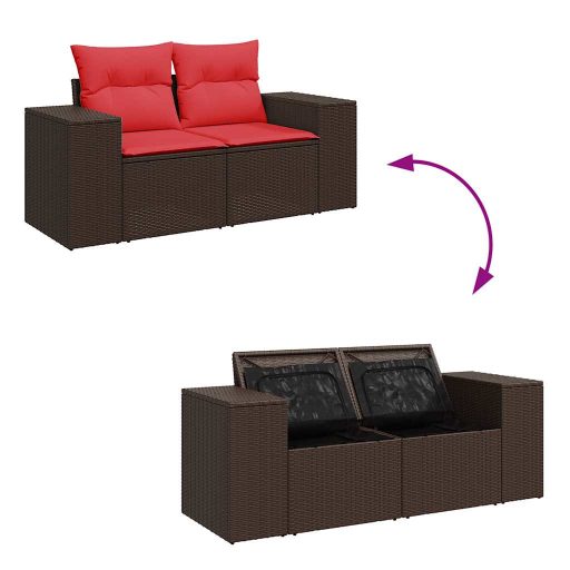 10 részes barna polyrattan akácfa kerti ülőgarnitúra párnákkal
