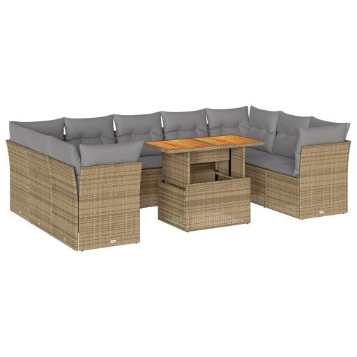 10 részes bézs polyrattan kerti ülőgarnitúra párnával