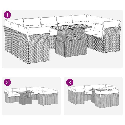 10 részes bézs polyrattan kerti ülőgarnitúra párnával