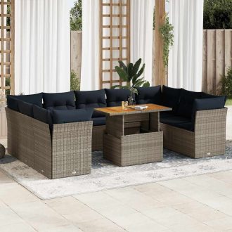   10 részes szürke polyrattan kerti ülőgarnitúra párnákkal