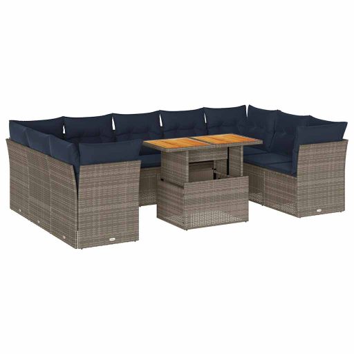 10 részes szürke polyrattan kerti ülőgarnitúra párnákkal