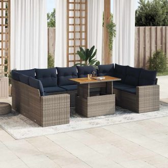   10 részes szürke polyrattan kerti ülőgarnitúra párnákkal