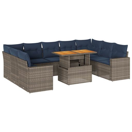 10 részes szürke polyrattan kerti ülőgarnitúra párnákkal