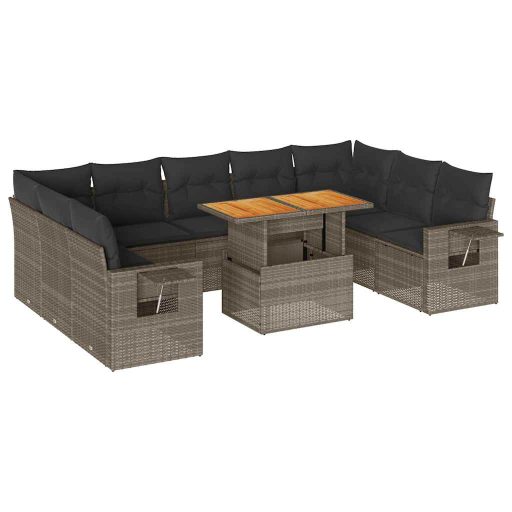 10 részes szürke polyrattan kerti ülőgarnitúra párnákkal
