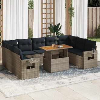   10 részes szürke polyrattan kerti ülőgarnitúra párnákkal