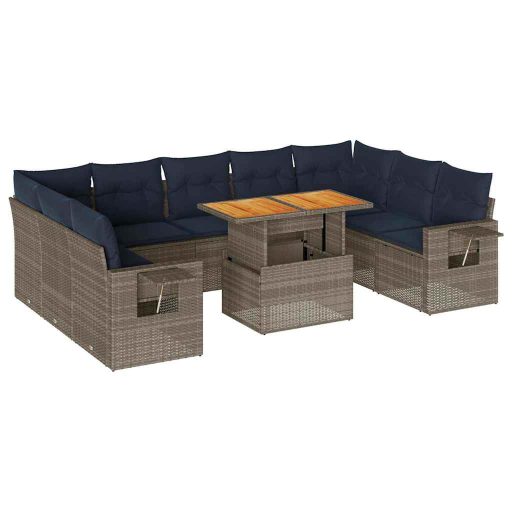 10 részes szürke polyrattan kerti ülőgarnitúra párnákkal