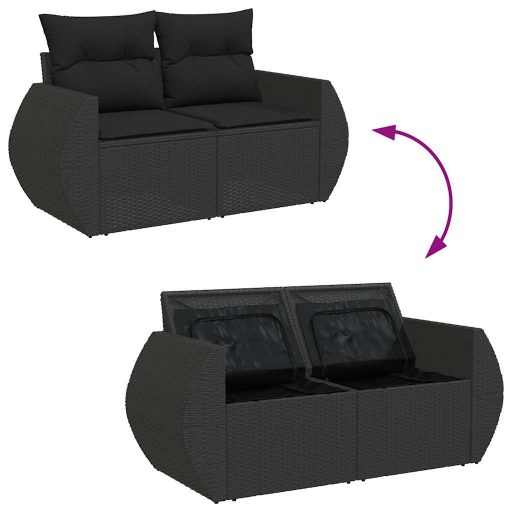 10 részes fekete polyrattan kerti ülőgarnitúra párnákkal