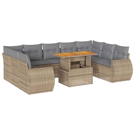 10 részes bézs polyrattan kerti ülőgarnitúra párnával