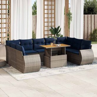   10 részes szürke polyrattan kerti ülőgarnitúra párnákkal