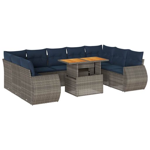 10 részes szürke polyrattan kerti ülőgarnitúra párnákkal