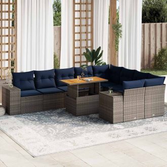   10 részes szürke polyrattan kerti ülőgarnitúra párnákkal