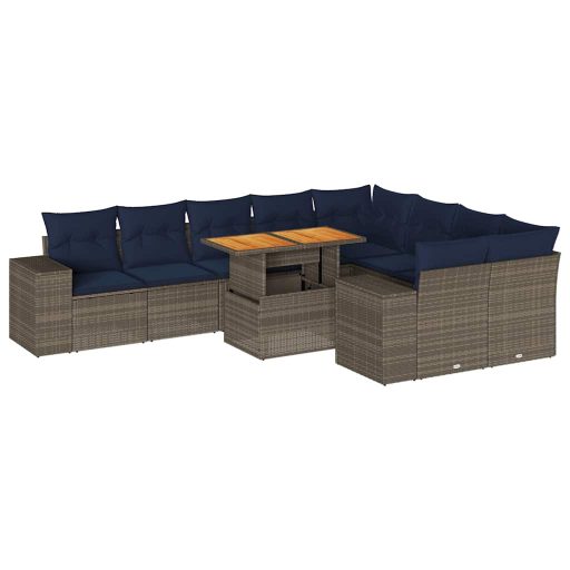 10 részes szürke polyrattan kerti ülőgarnitúra párnákkal