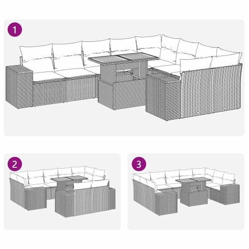 10 részes szürke polyrattan kerti ülőgarnitúra párnákkal