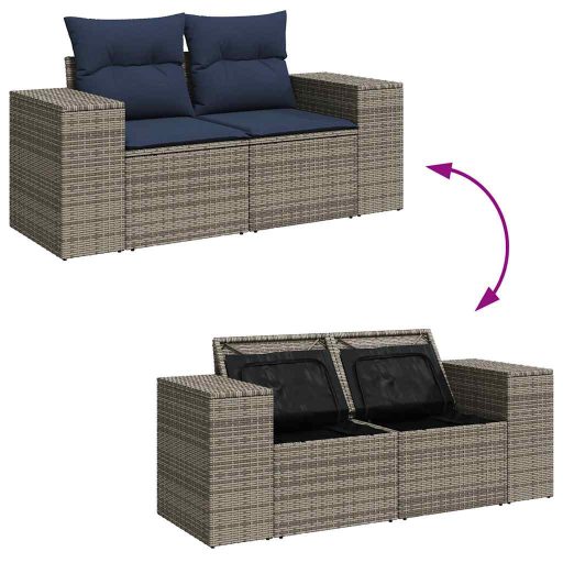 10 részes szürke polyrattan kerti ülőgarnitúra párnákkal