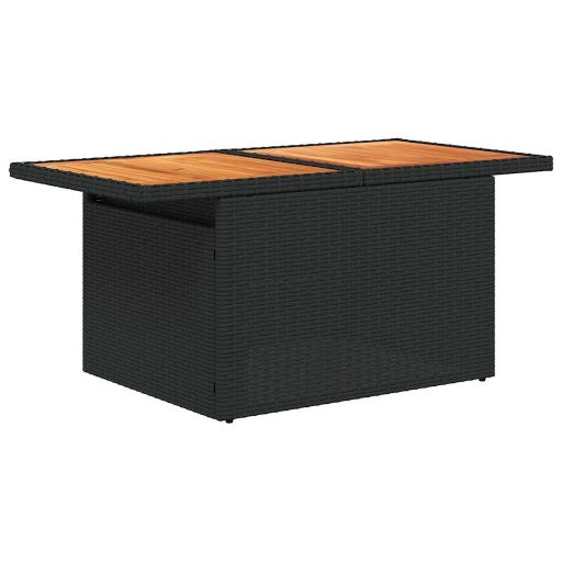 10 részes fekete polyrattan akácfa kerti ülőgarnitúra párnákkal