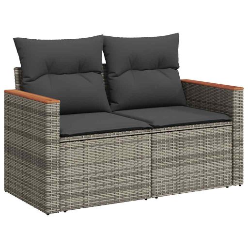 10 részes szürke polyrattan akácfa kerti ülőgarnitúra párnákkal
