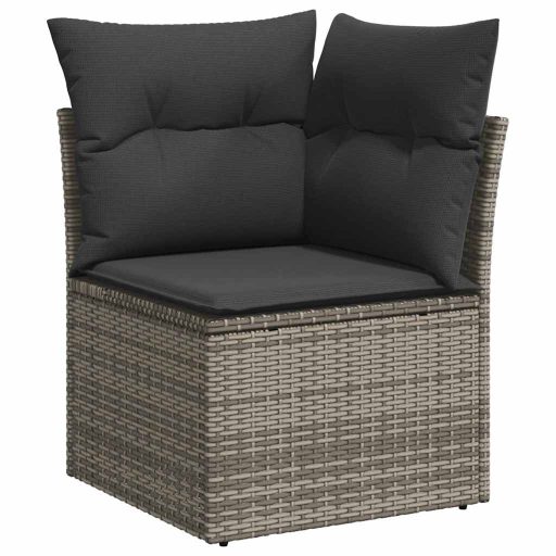 10 részes szürke polyrattan akácfa kerti ülőgarnitúra párnákkal