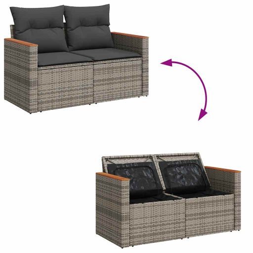 10 részes szürke polyrattan akácfa kerti ülőgarnitúra párnákkal