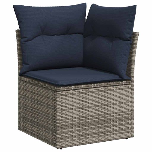 10 részes szürke polyrattan akácfa kerti ülőgarnitúra párnákkal