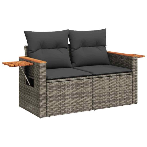 10 részes szürke polyrattan akácfa kerti ülőgarnitúra párnákkal