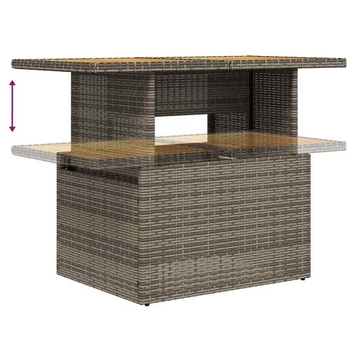 10 részes szürke polyrattan akácfa kerti ülőgarnitúra párnákkal