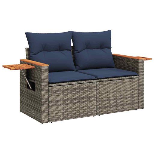 10 részes szürke polyrattan akácfa kerti ülőgarnitúra párnákkal