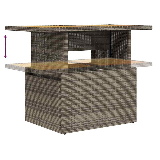 10 részes szürke polyrattan akácfa kerti ülőgarnitúra párnákkal
