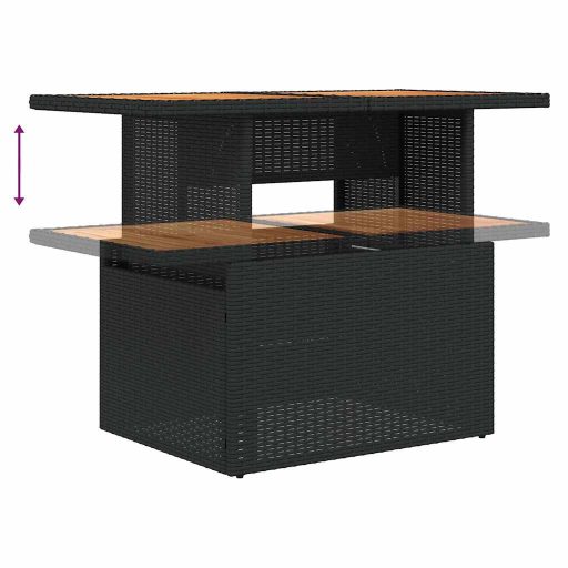 10 részes fekete polyrattan akácfa kerti ülőgarnitúra párnákkal