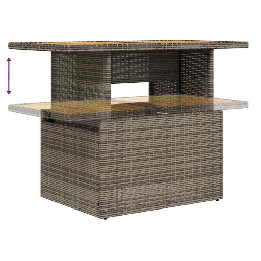 10 részes szürke polyrattan akácfa kerti ülőgarnitúra párnákkal