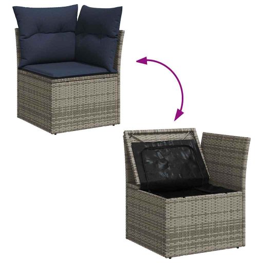 10 részes szürke polyrattan akácfa kerti ülőgarnitúra párnákkal
