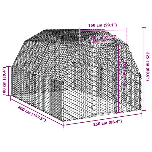 Csirkefuttató 2,5x4x2,25 m horganyzott acél