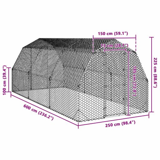 Csirkefuttató 2,5x6x2,25 m horganyzott acél