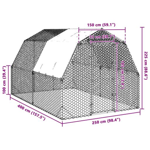 Csirkekifutó tetővel 2,5x4x2,25 m horganyzott acél