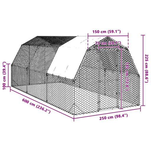 Csirkekifutó tetővel 2,5x6x2,25 m horganyzott acél