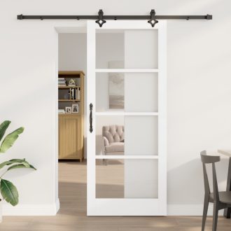   Csúszó Ajtó Felszerelési Készlet Fehér 86x211 cm Tömör Fa Fenyő