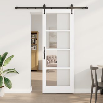   Csúszó Ajtó Felszerelés Készlet Fehér 78x211 cm Tömbfából készült Fenyő