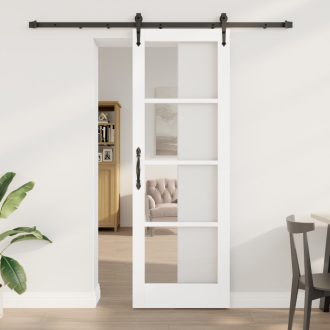   Csúszó Ajtó Felszerelés Szett Fehér 73.5x211 cm Szilárd Fa Fenyő