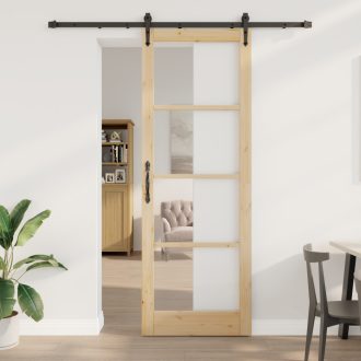   Csúszó Ajtó Felszerelési Készlettel 83x232 cm Tömör Fenyő