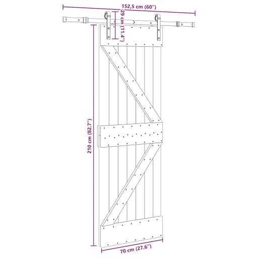 Tömör fenyőfa tolóajtó fémszerelékszettel 70 x 210 cm