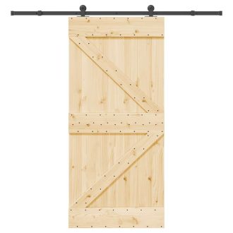 Tömör fenyőfa tolóajtó fémszerelékszettel 95 x 210 cm