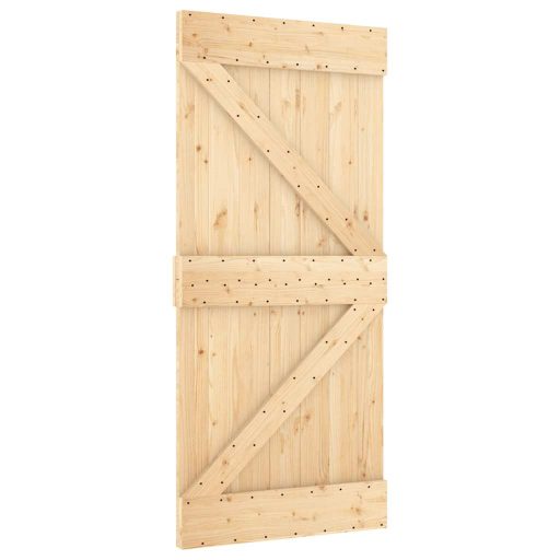 Tömör fenyőfa tolóajtó fémszerelékszettel 95 x 210 cm