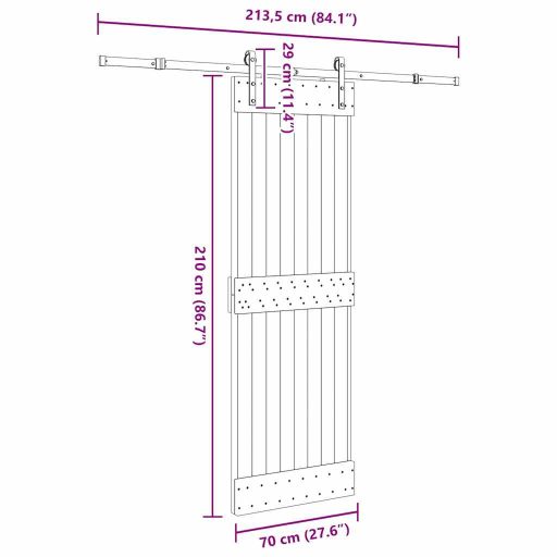 Tömör fenyőfa tolóajtó fémszerelékszettel 70 x 210 cm
